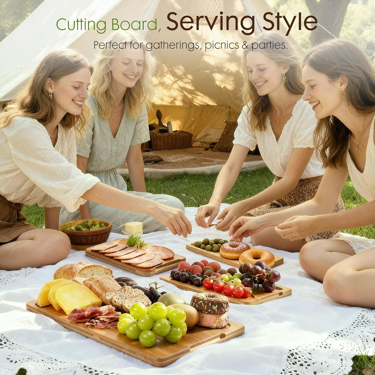 3Pcs Bamboo Chopping Board Set with Wood Storage Stand