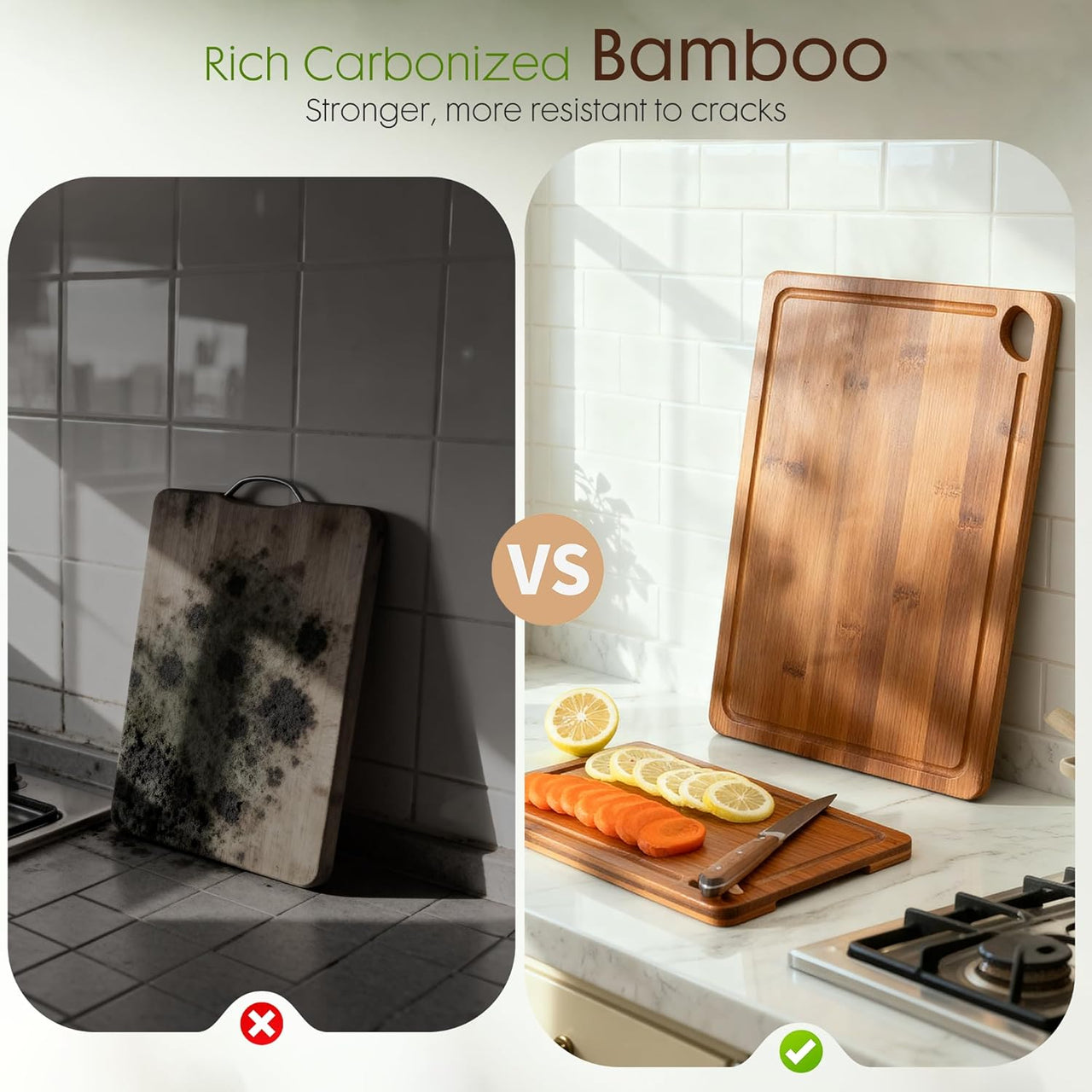3Pcs Bamboo Chopping Board Set with Wood Storage Stand