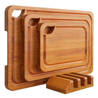 Thumbnail for 3Pcs Bamboo Chopping Board Set with Wood Storage Stand