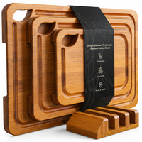 Thumbnail for 3Pcs Bamboo Chopping Board Set with Wood Storage Stand