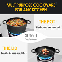 Thumbnail for Cast Iron Dutch Oven 2 in 1 Cast Iron Dutch Oven Skillet Lid Set