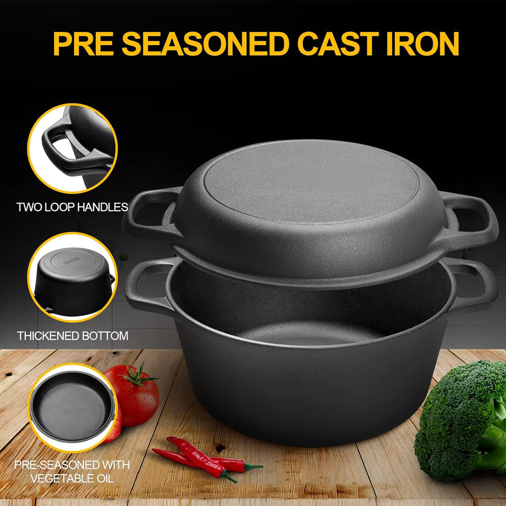 Cast Iron Dutch Oven 2 in 1 Cast Iron Dutch Oven Skillet Lid Set