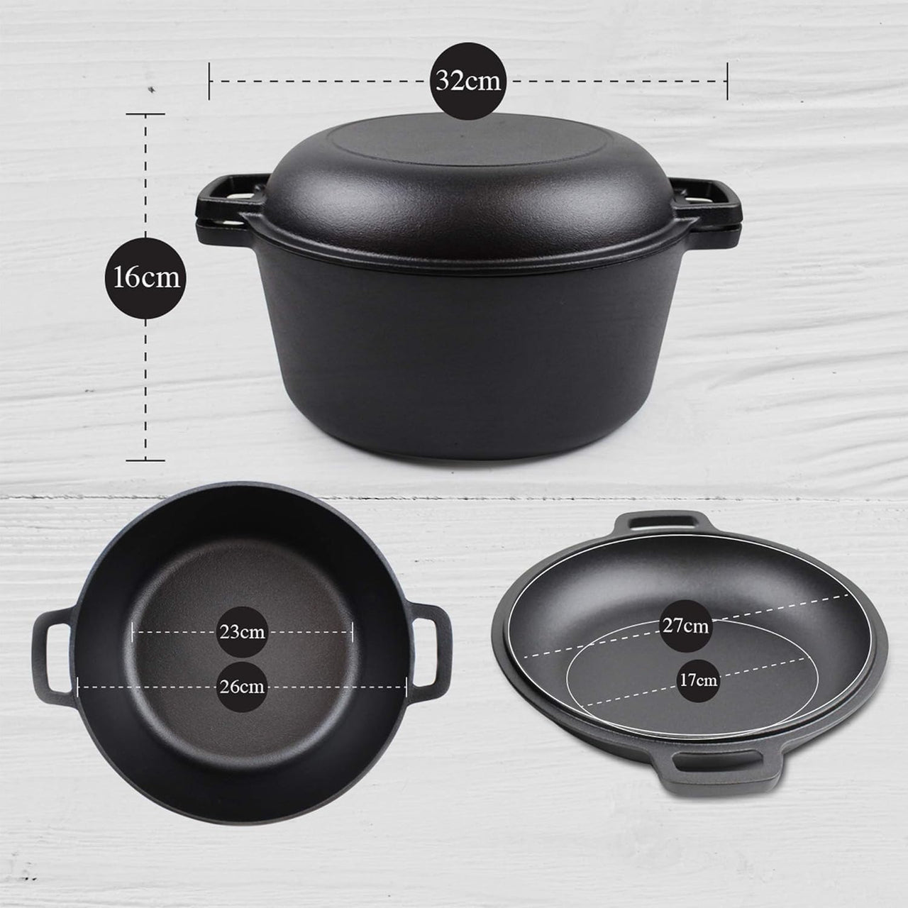 Cast Iron Dutch Oven 2 in 1 Cast Iron Dutch Oven Skillet Lid Set
