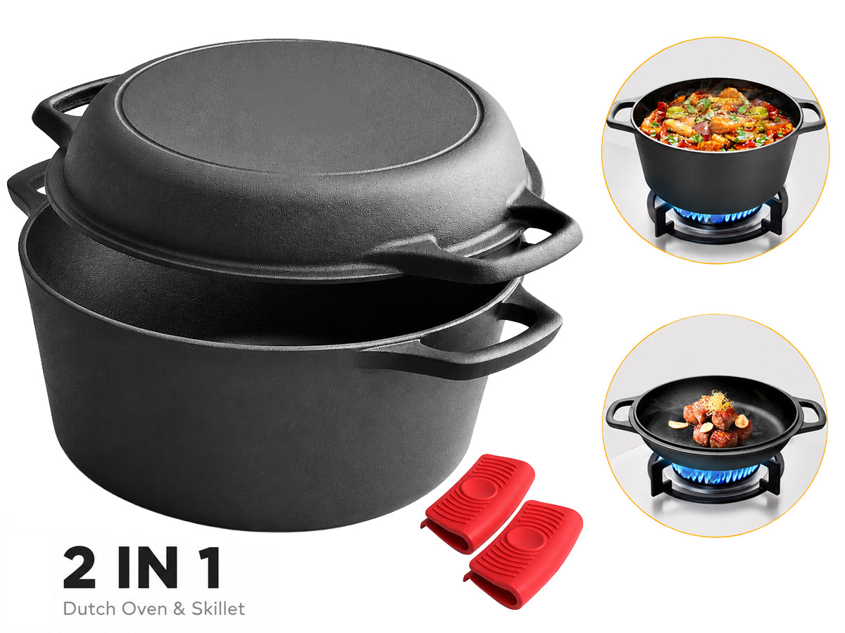 Cast Iron Dutch Oven 2 in 1 Cast Iron Dutch Oven Skillet Lid Set