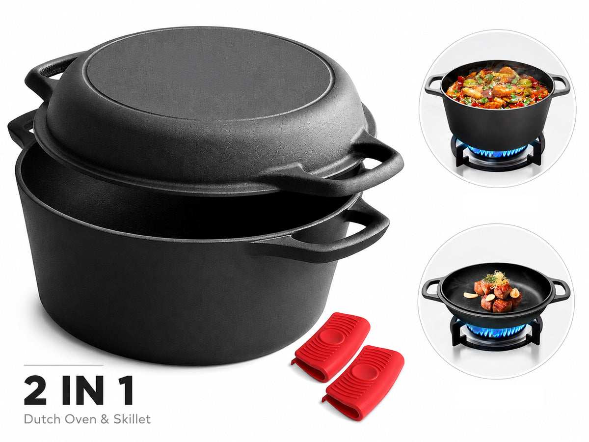 Cast Iron Dutch Oven 2 in 1 Cast Iron Dutch Oven Skillet Lid Set