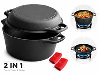 Thumbnail for Cast Iron Dutch Oven 2 in 1 Cast Iron Dutch Oven Skillet Lid Set