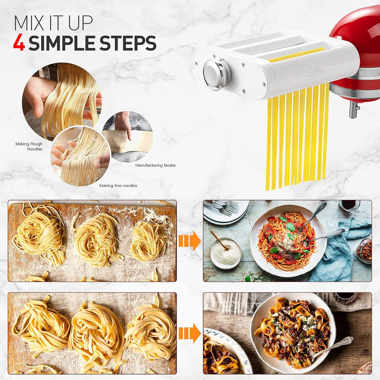 3-in-1 Pasta Maker Attachment For KitchenAid Roller Cutters