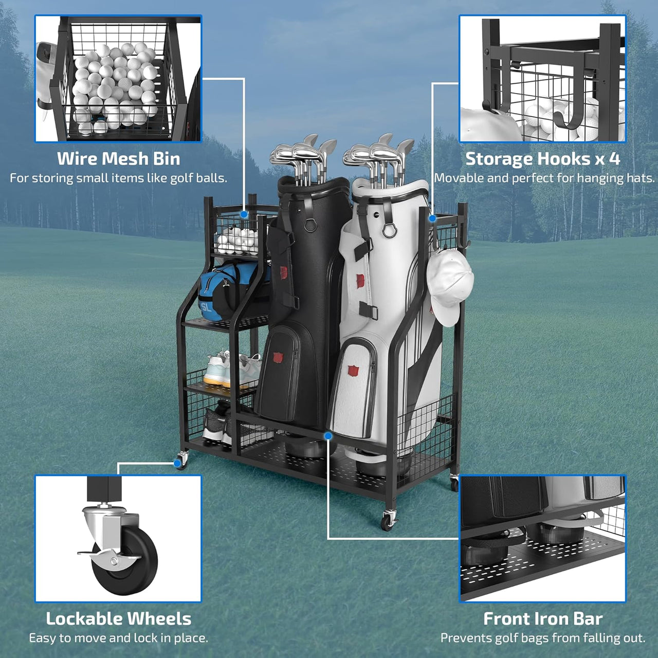 Golf Bag Holder Organizer Rack