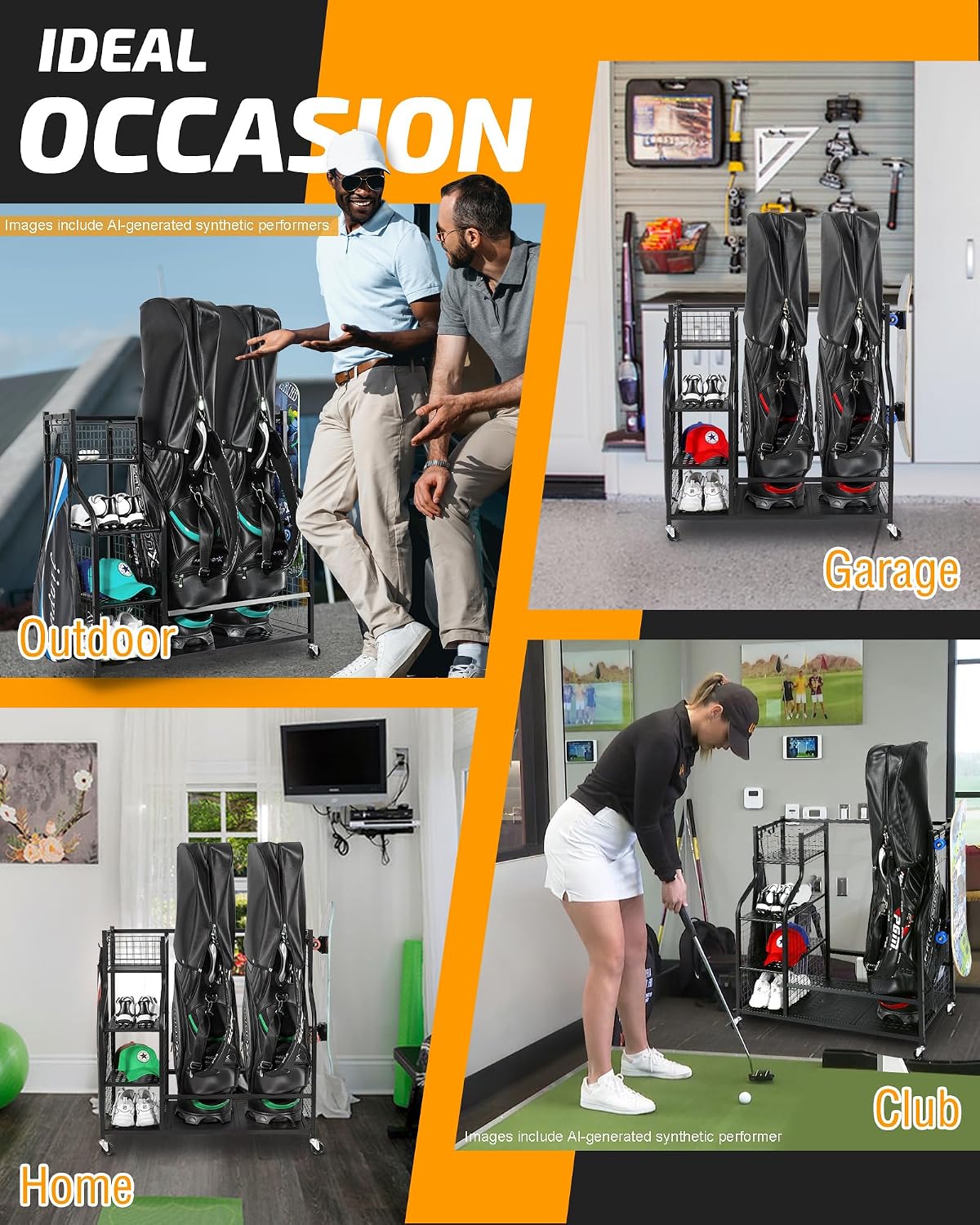 Golf Bag Holder Organizer Rack