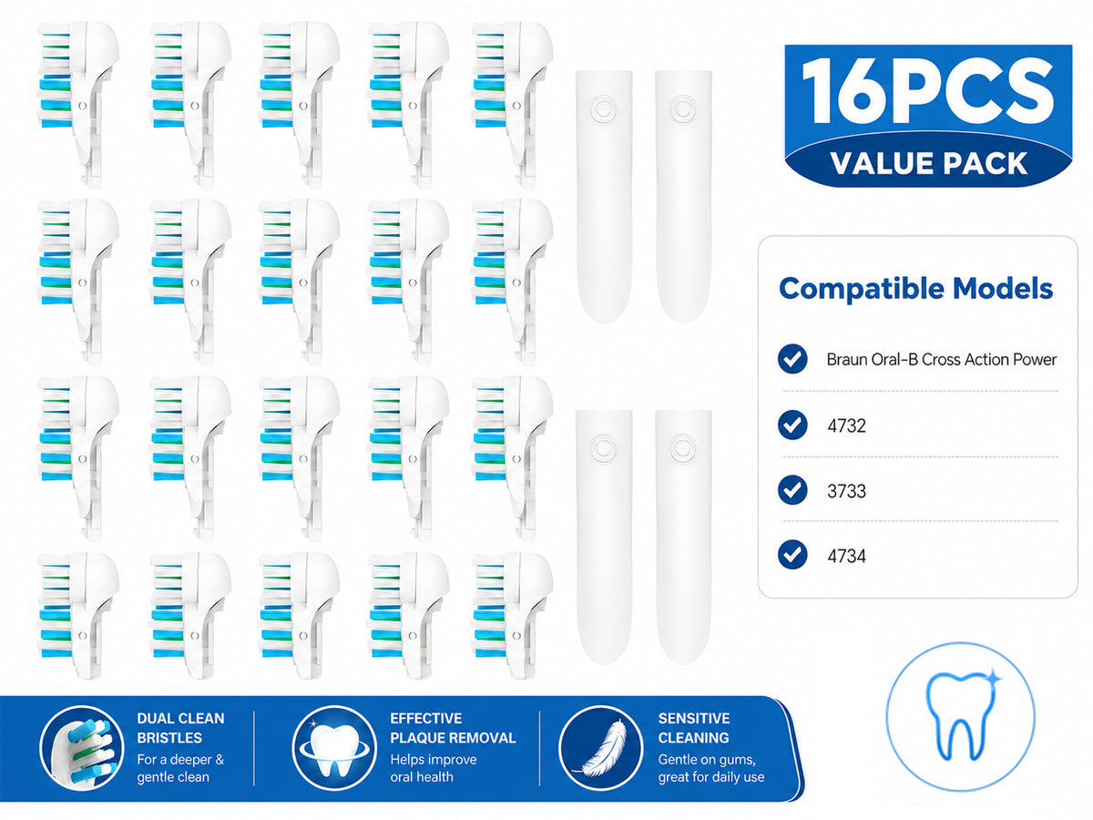 16Pcs Dual Toothbrush Accessories Electric Brush Heads for Oral-B 3733 4732 4734