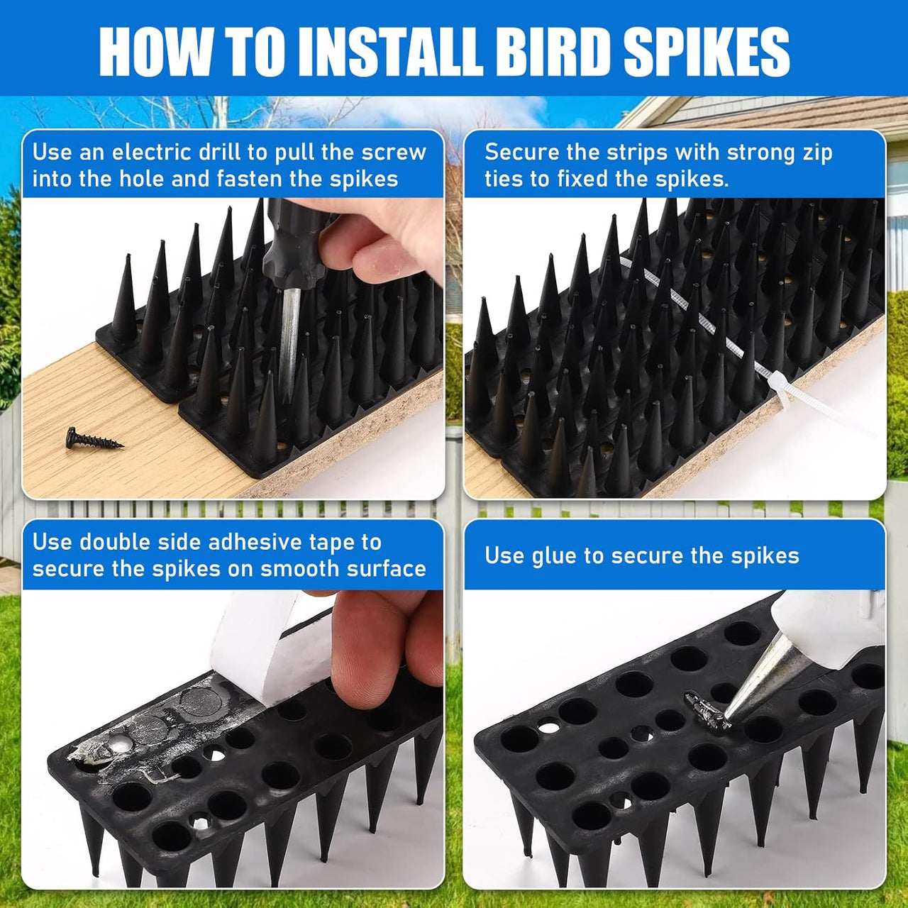 Bird Spikes 10M (24 PCS), Heavy Duty Anti-Bird Deterrent for Fence, Roof, Railing, Wall