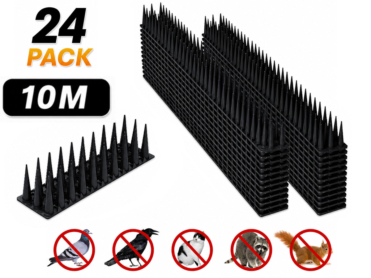 Bird Spikes 10M (24 PCS), Heavy Duty Anti-Bird Deterrent for Fence, Roof, Railing, Wall