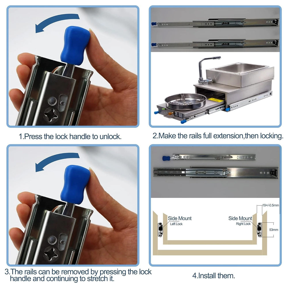 1400mm Drawer Slide Runners Locking Rails