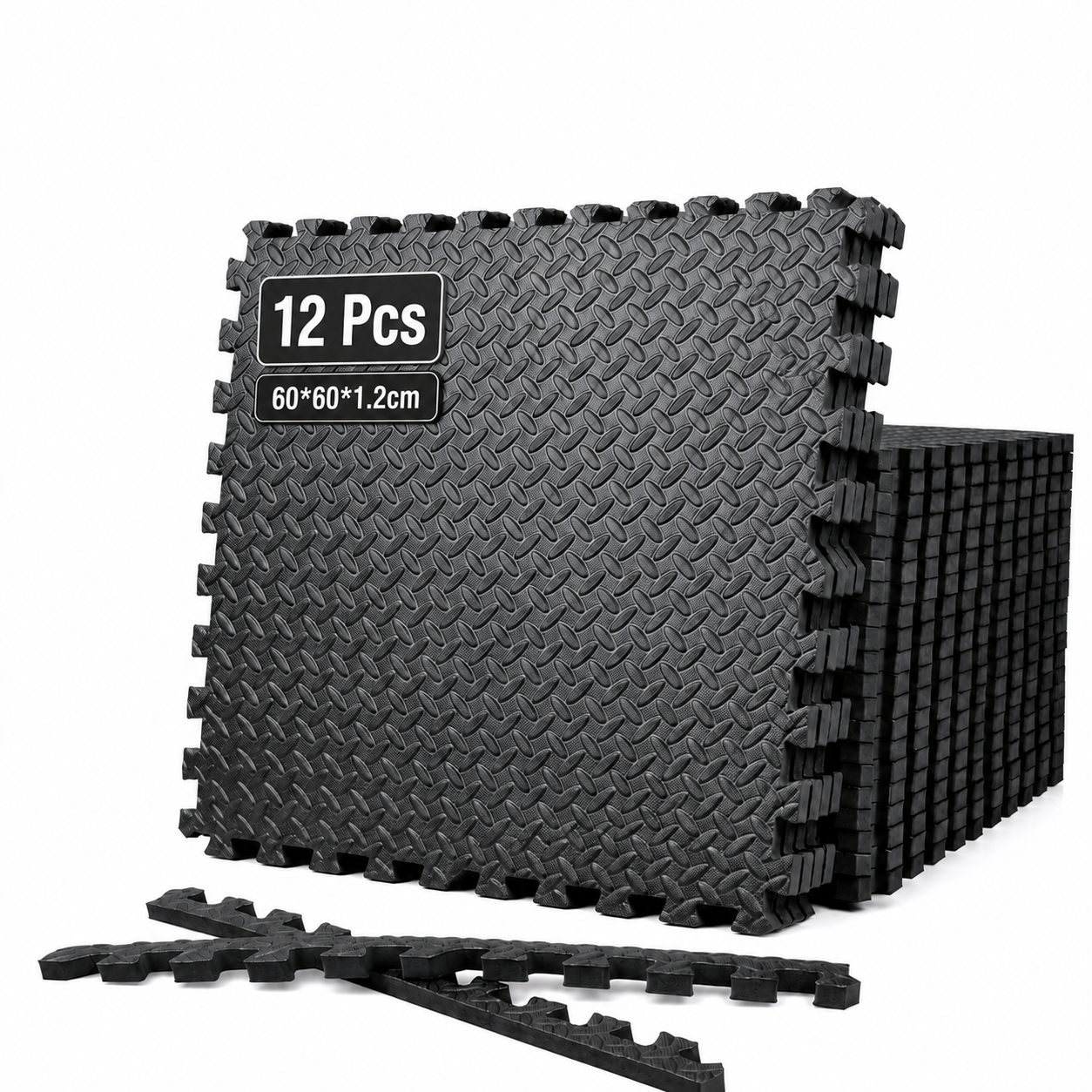 12 Pack EVA Foam Gym Interlocking Floor Puzzle Mats - Black