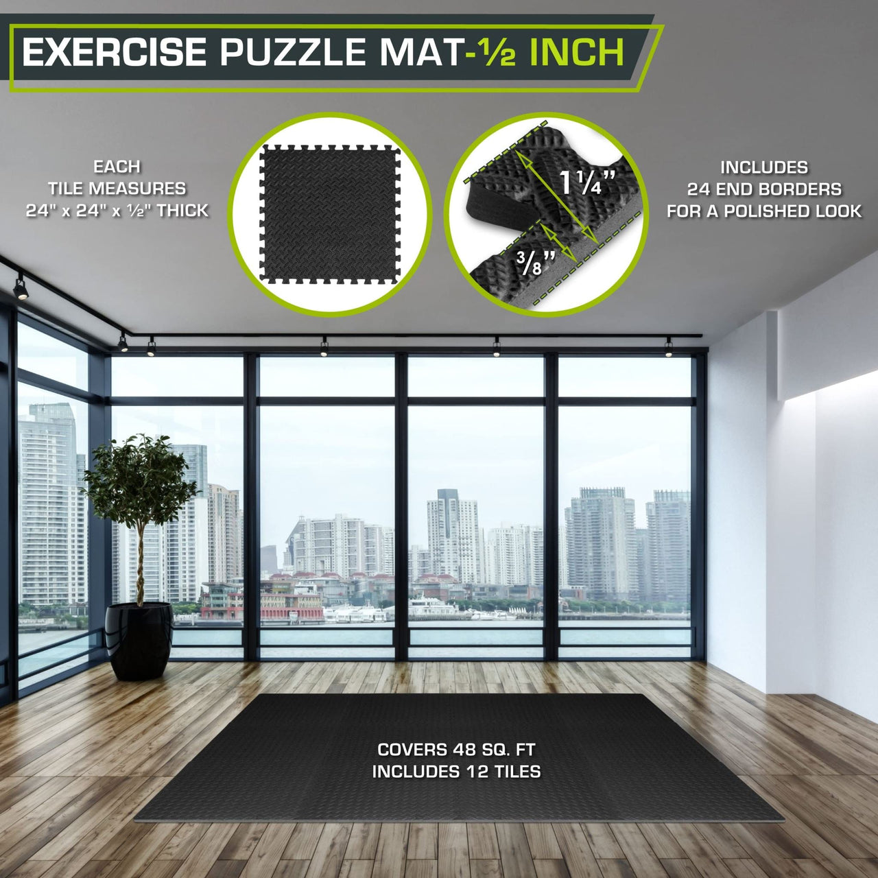 12 Pack EVA Foam Gym Interlocking Floor Puzzle Mats - Black