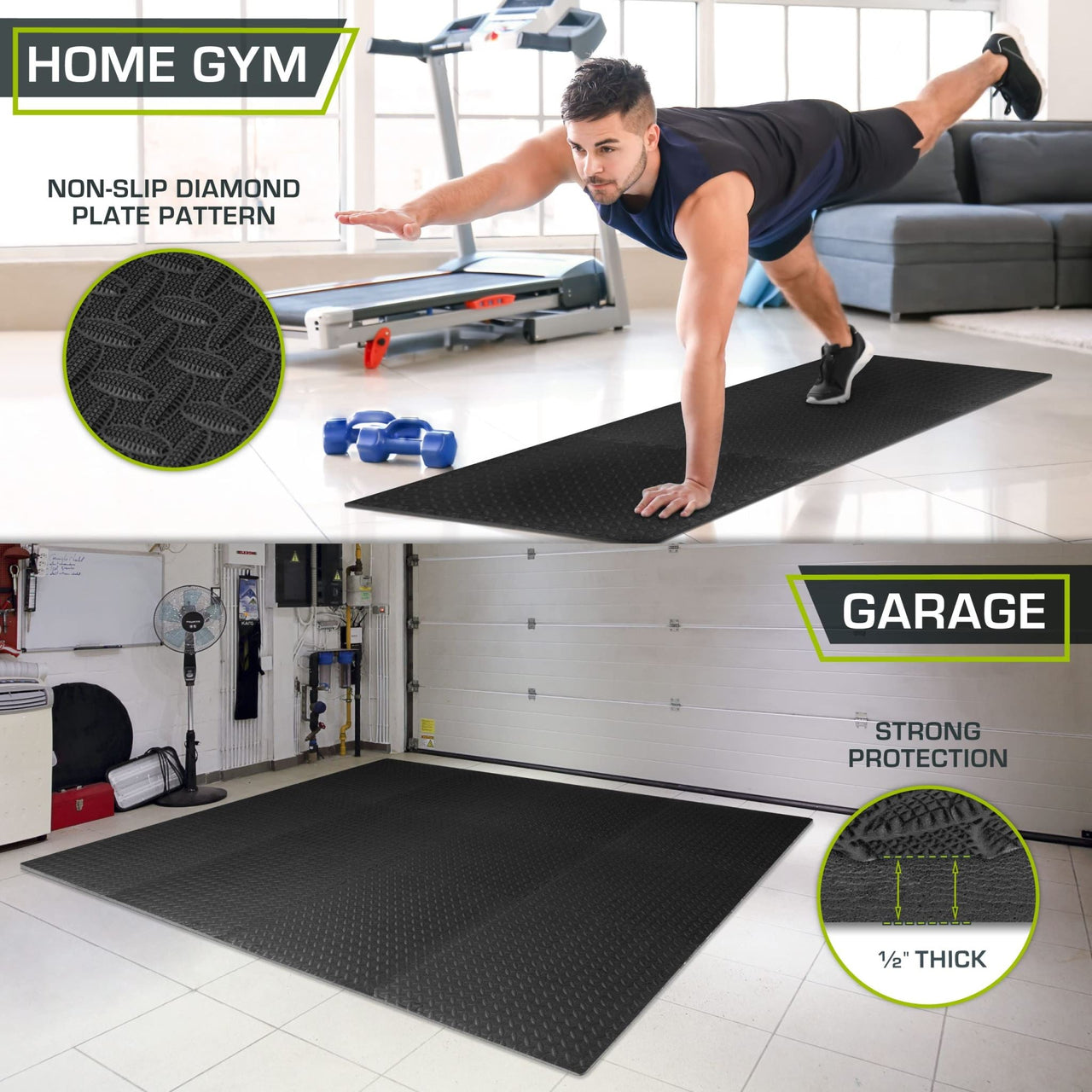 12 Pack EVA Foam Gym Interlocking Floor Puzzle Mats - Black