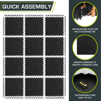 Thumbnail for 12 Pack EVA Foam Gym Interlocking Floor Puzzle Mats - Black