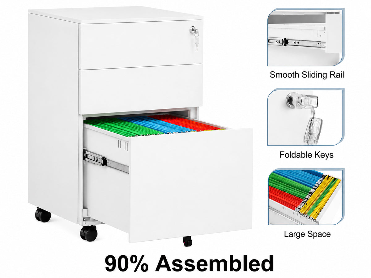 Office Filing Cabinet with Wheels, Lock File Organiser