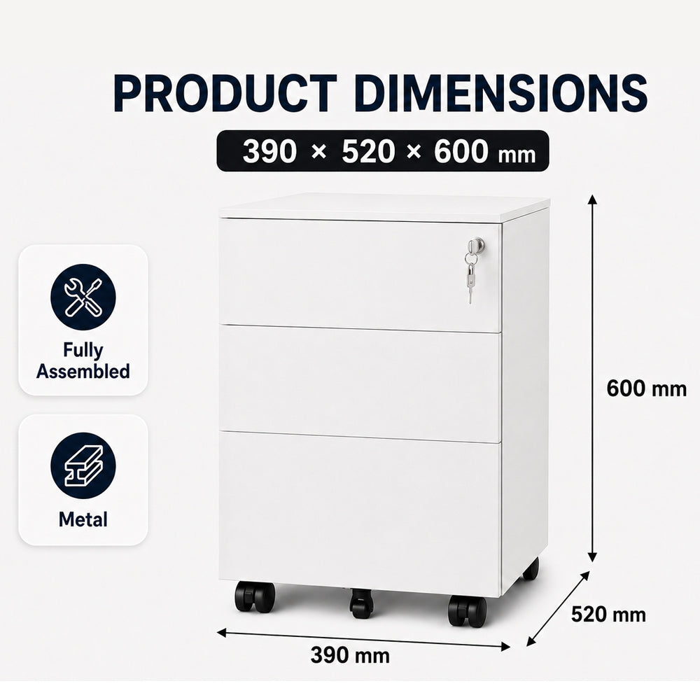 Office Filing Cabinet with Wheels, Lock File Organiser