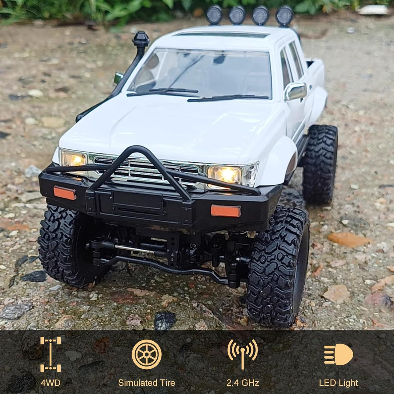 RC Rock Crawler – 1:16 Scale 4WD SUV with LED Lights, Snorkel, Roof Rack and 2 Batteries