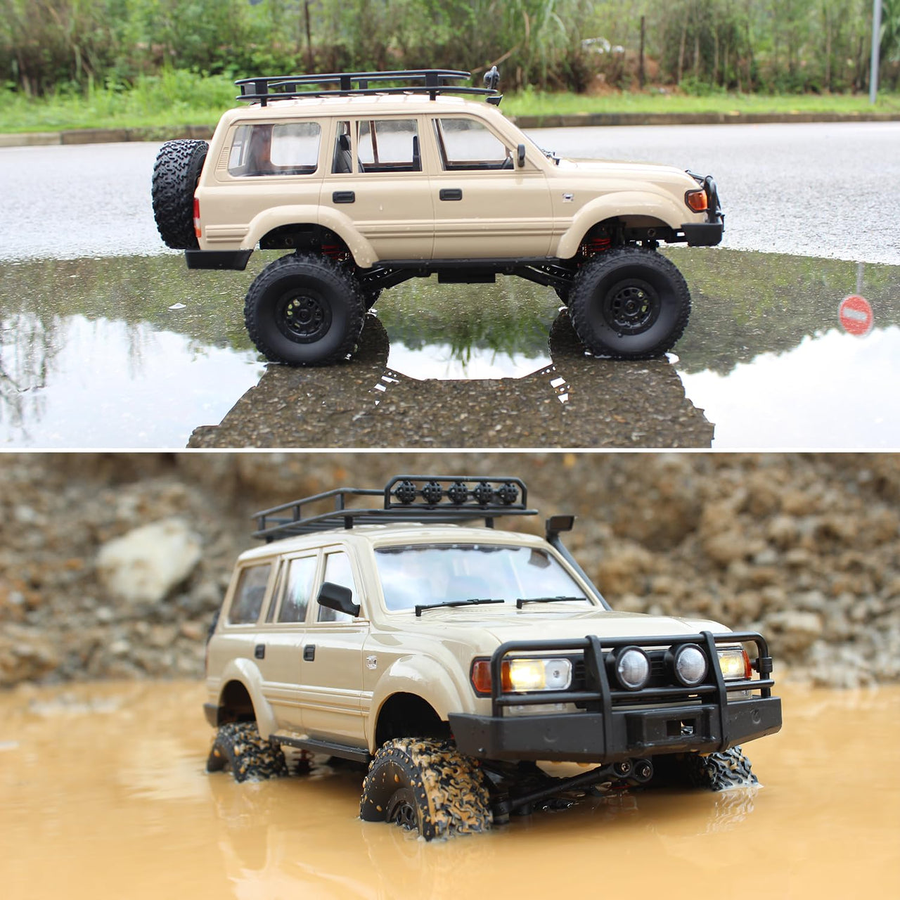 RC Rock Crawler – 1:16 Scale 4WD SUV with LED Lights, Snorkel, Roof Rack, Spare Tyre and 2 Batteries