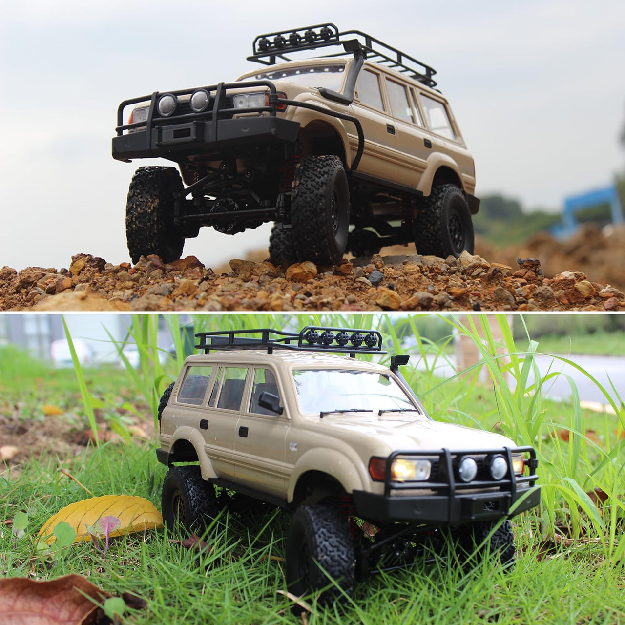 RC Rock Crawler – 1:16 Scale 4WD SUV with LED Lights, Snorkel, Roof Rack, Spare Tyre and 2 Batteries