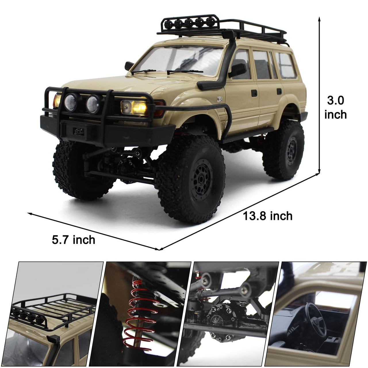 RC Rock Crawler – 1:16 Scale 4WD SUV with LED Lights, Snorkel, Roof Rack, Spare Tyre and 2 Batteries
