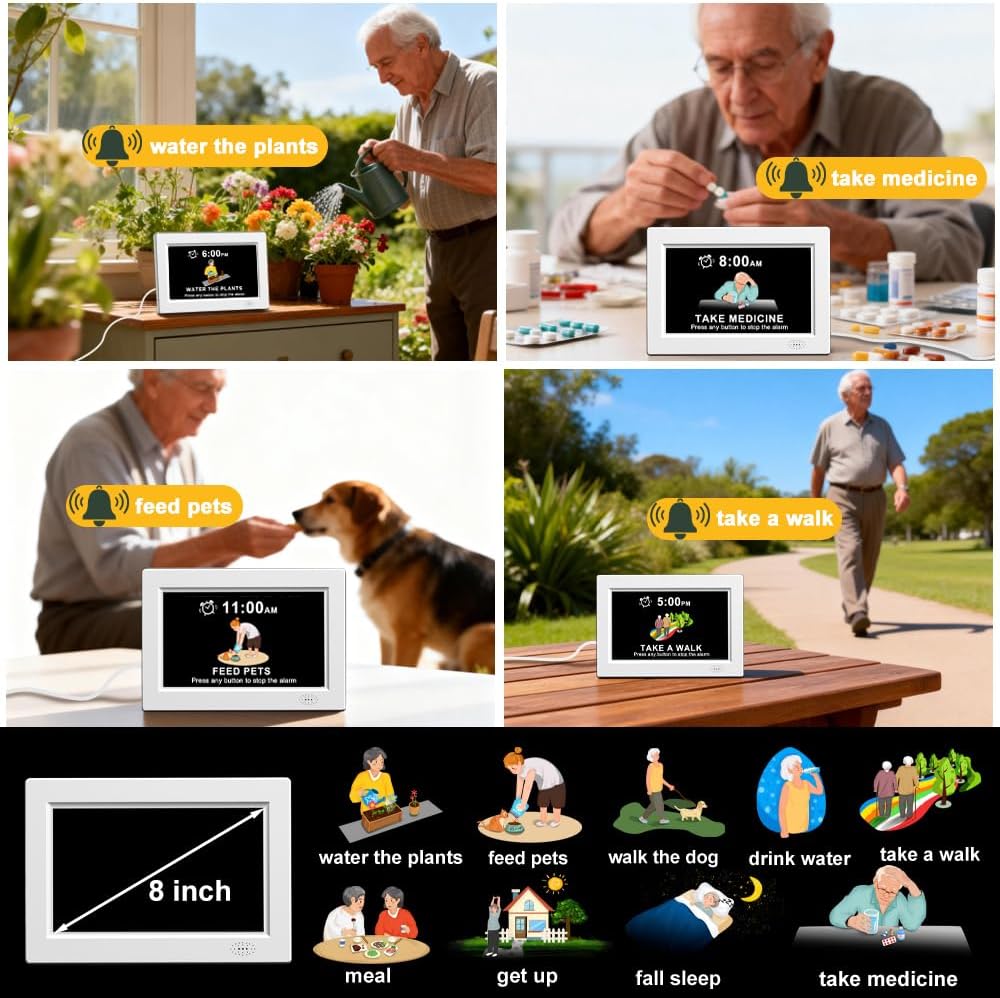 8inch LED Dementia Digital Calendar Clock Alarm Extra Large Day/Week/Month/Year