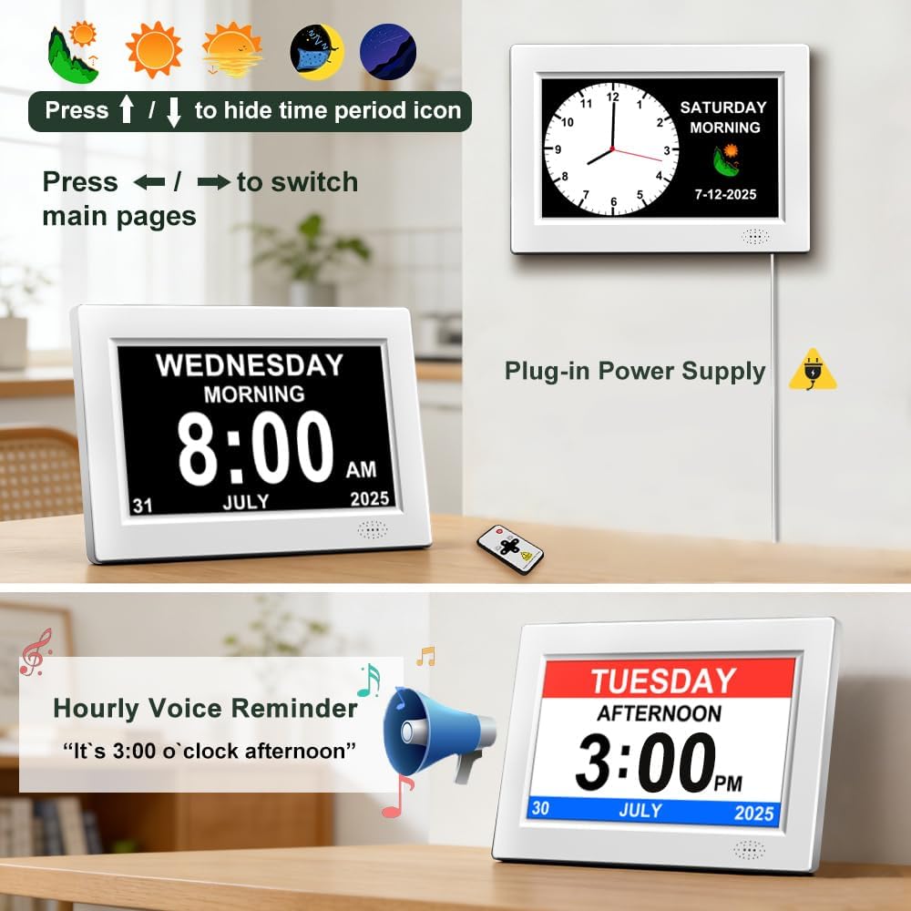 8inch LED Dementia Digital Calendar Clock Alarm Extra Large Day/Week/Month/Year