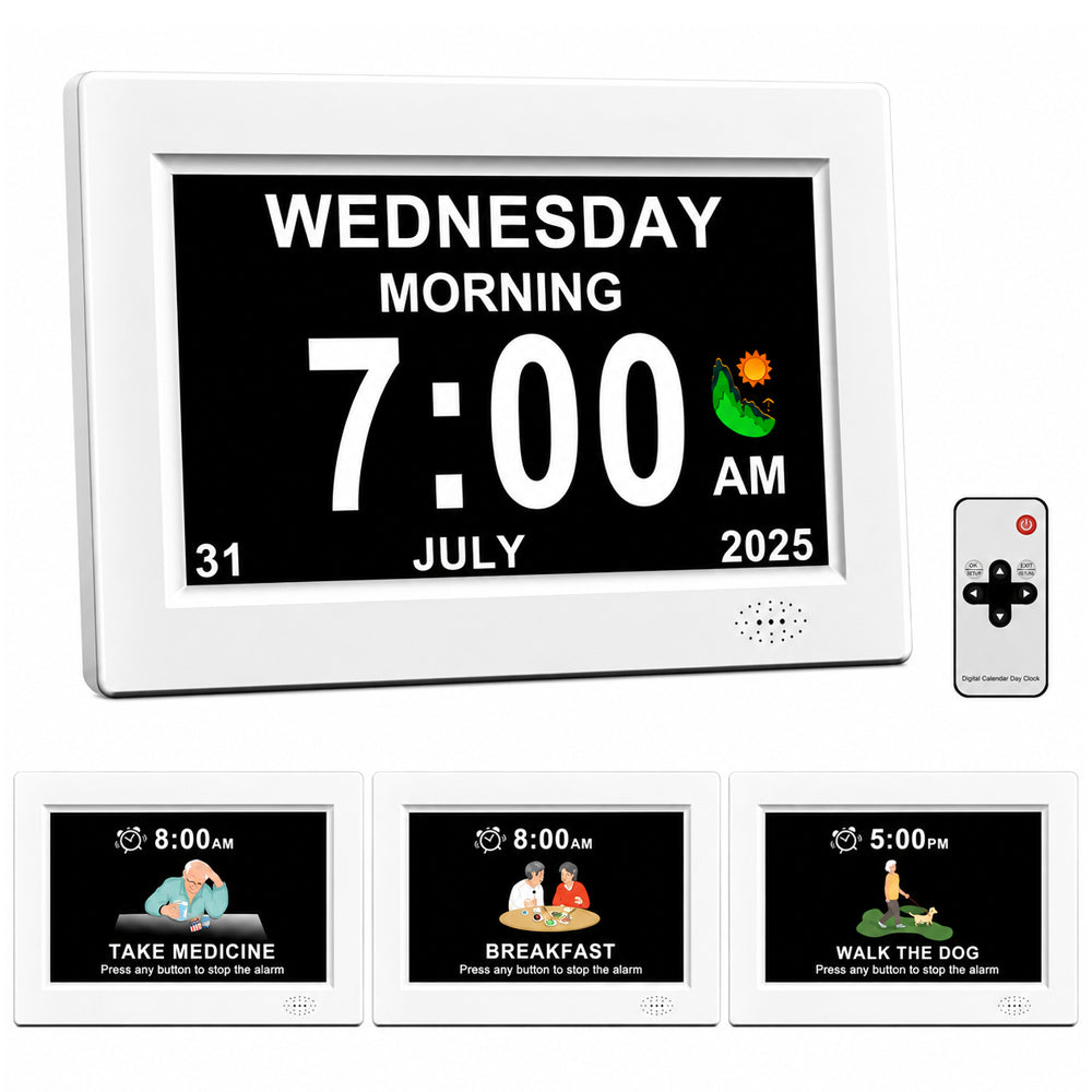 8inch LED Dementia Digital Calendar Clock Alarm Extra Large Day/Week/Month/Year
