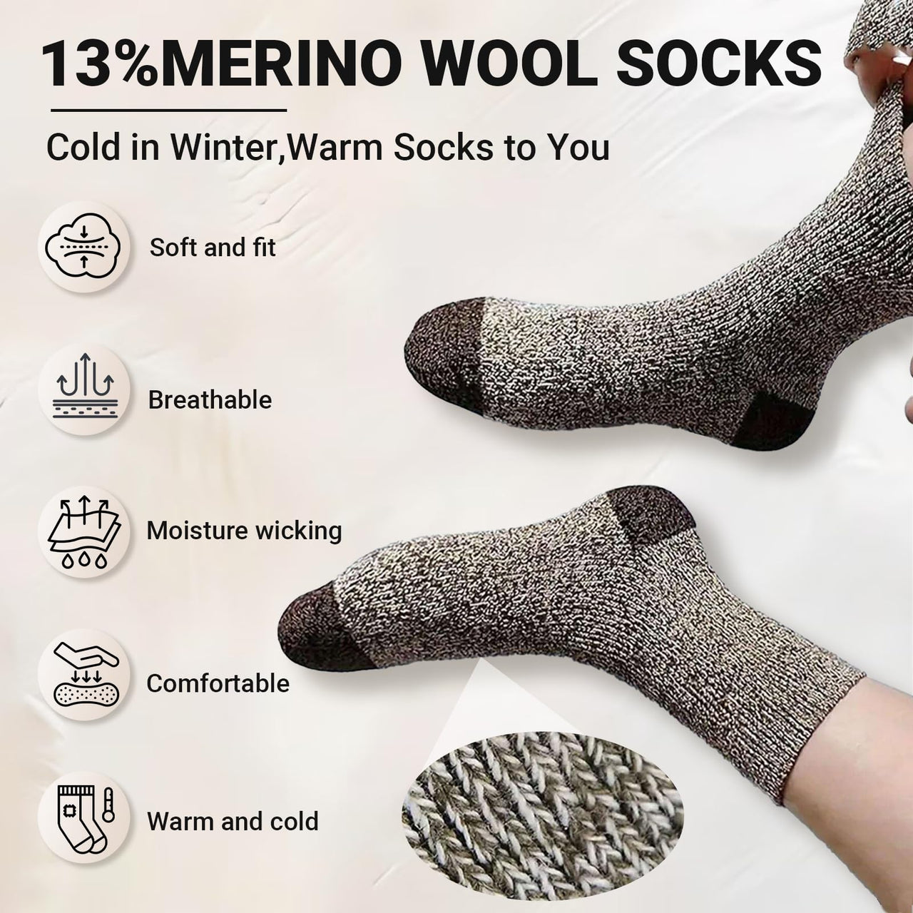 5 Pair Merino Wool Socks for Men Thick