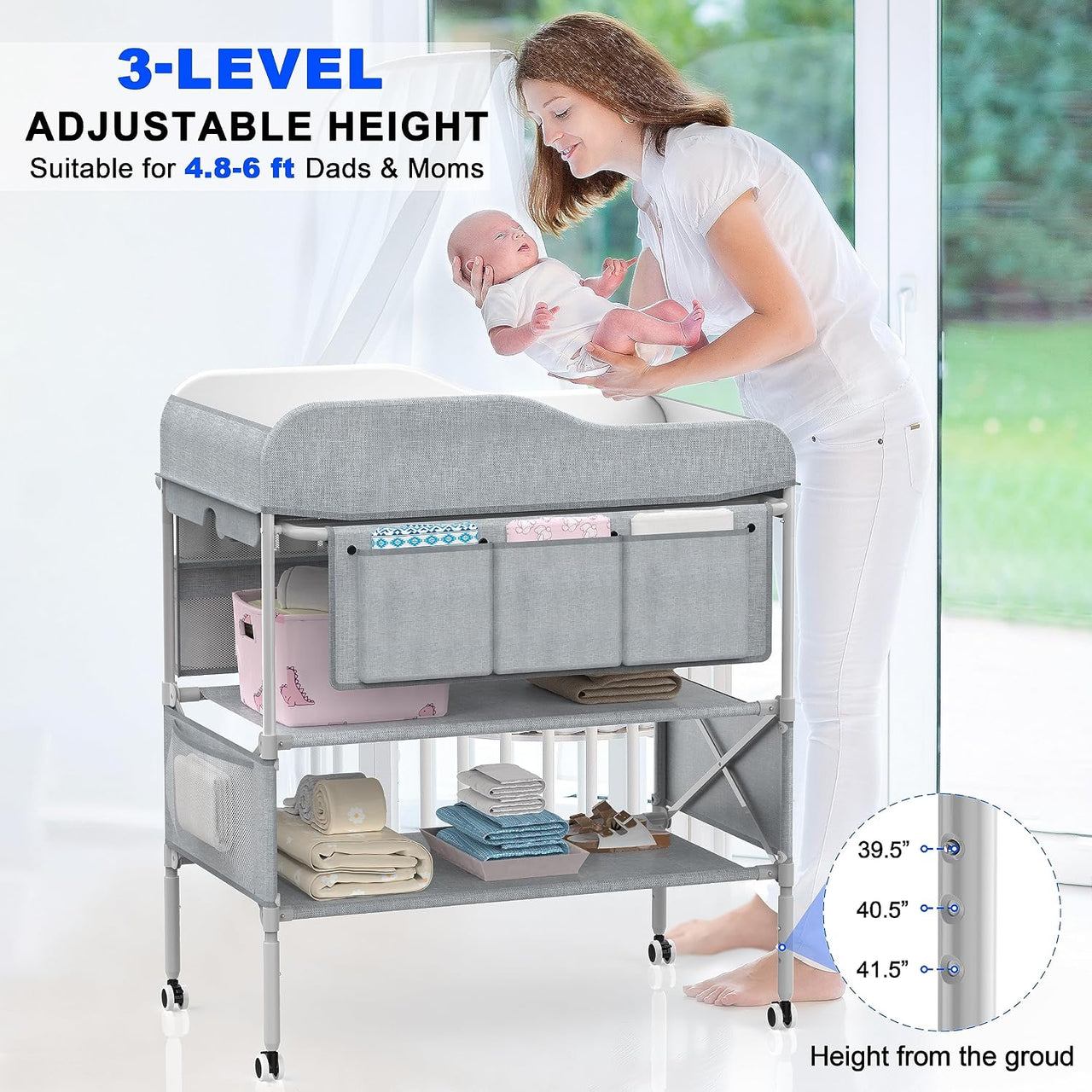 Foldable Nappy Changing Table with Storage