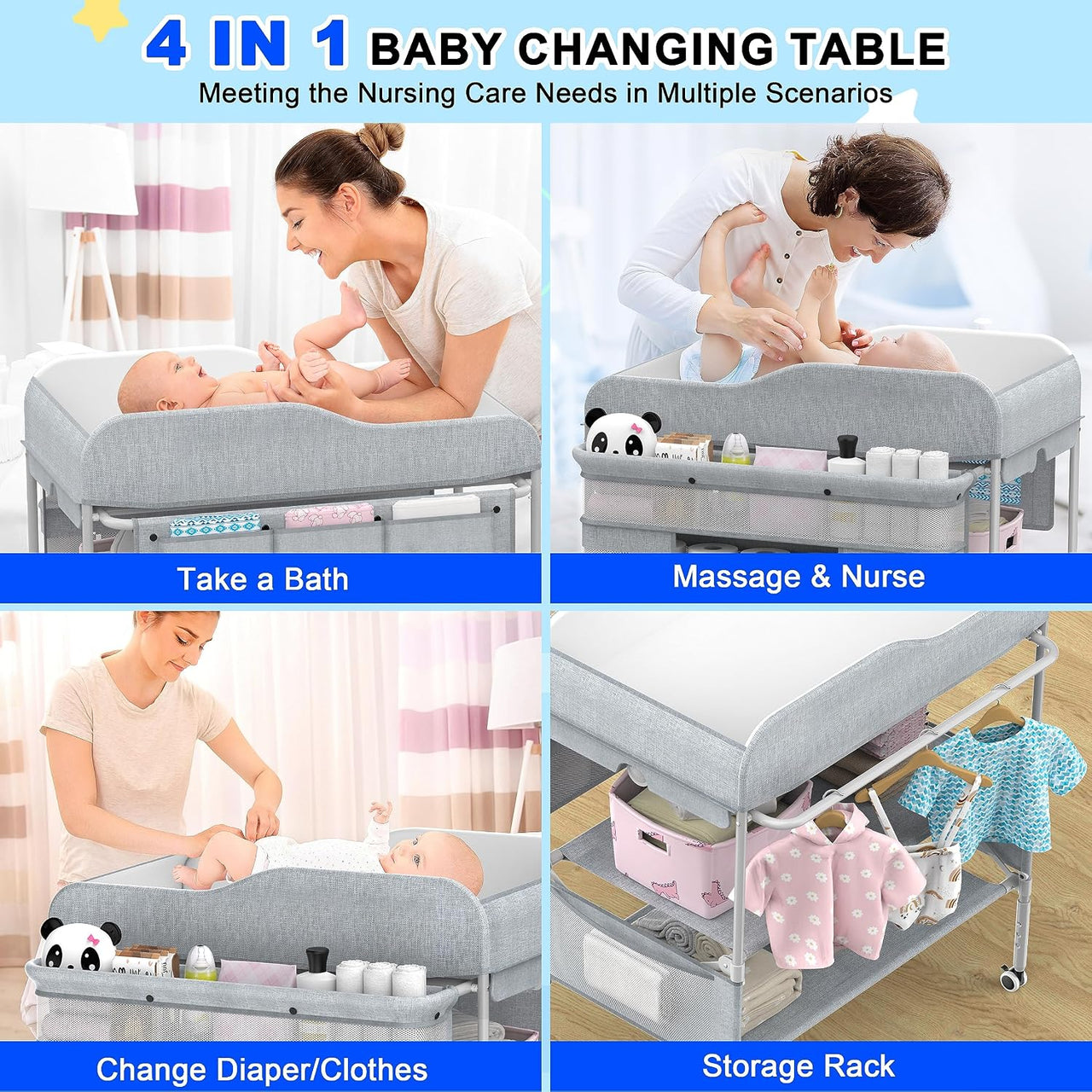 Foldable Nappy Changing Table with Storage