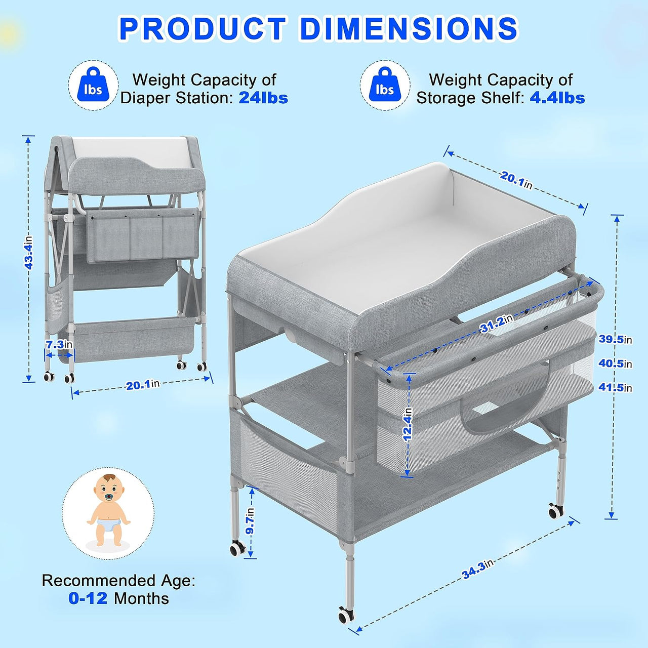 Foldable Nappy Changing Table with Storage