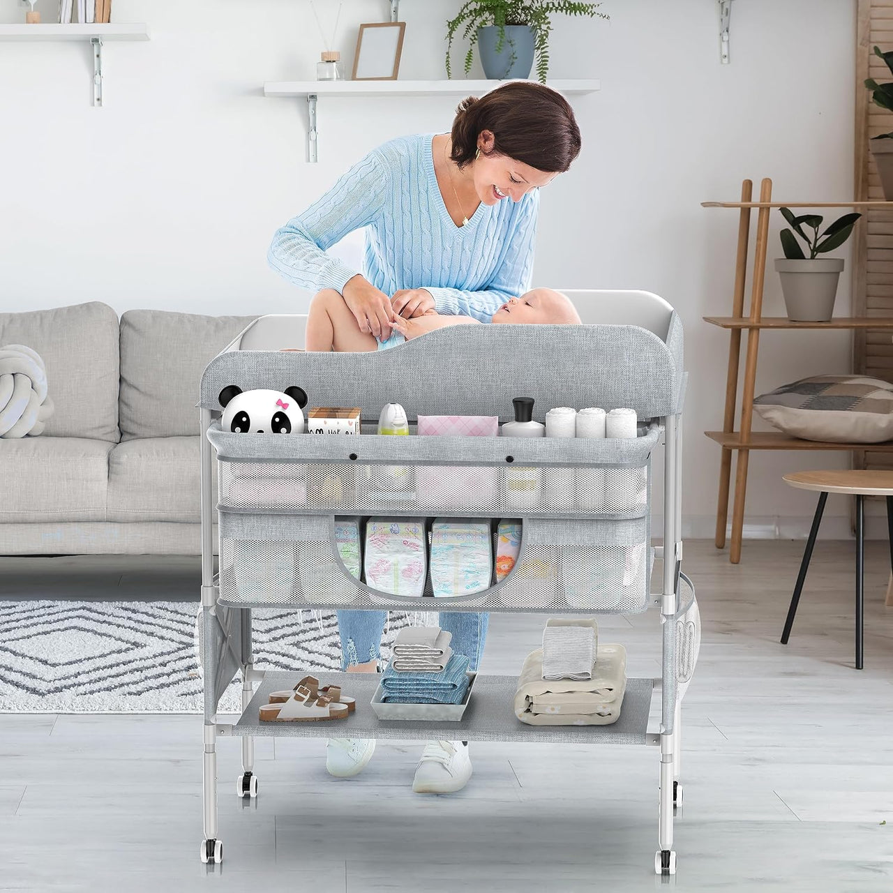 Foldable Nappy Changing Table with Storage