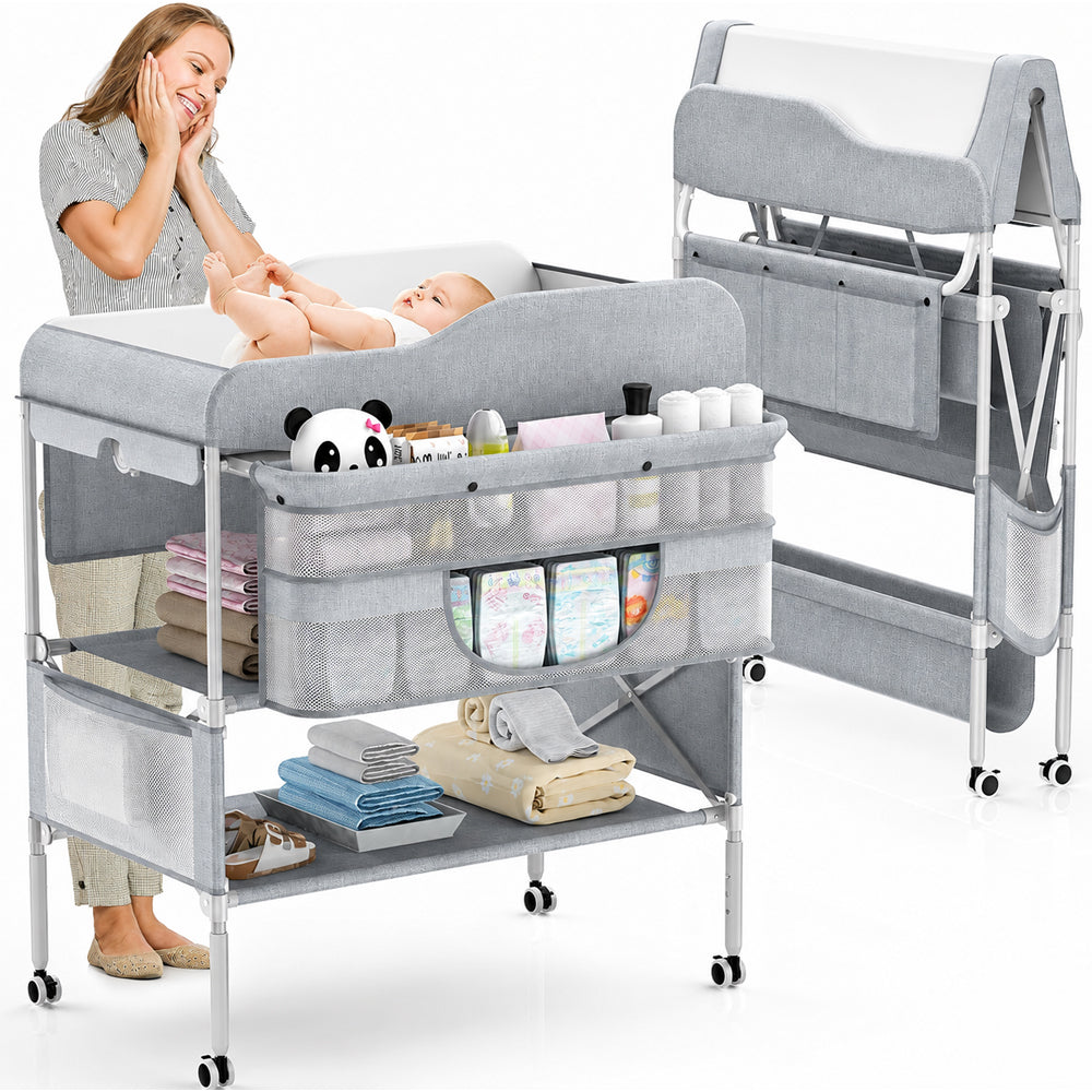 Foldable Nappy Changing Table with Storage