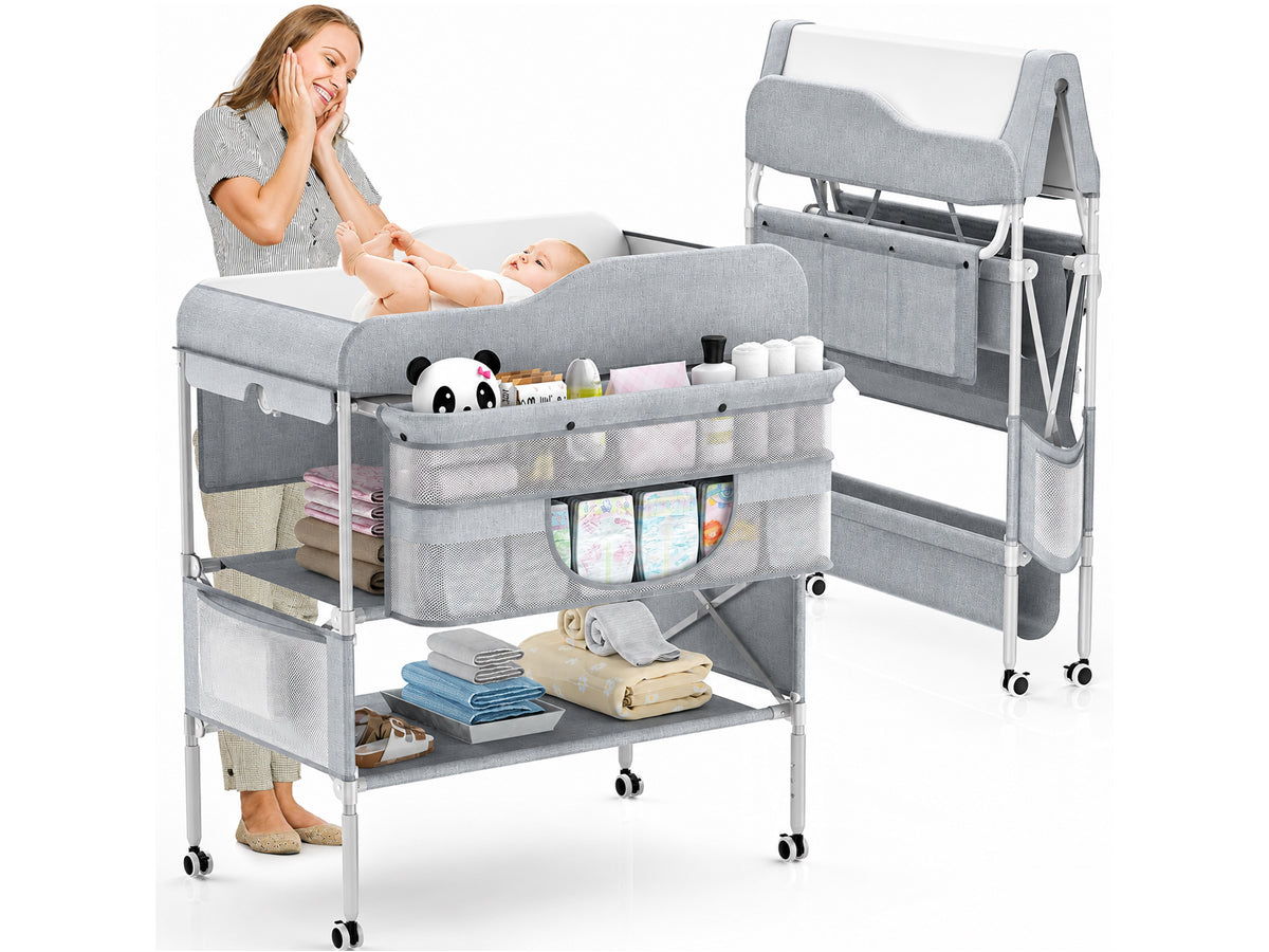 Foldable Nappy Changing Table with Storage