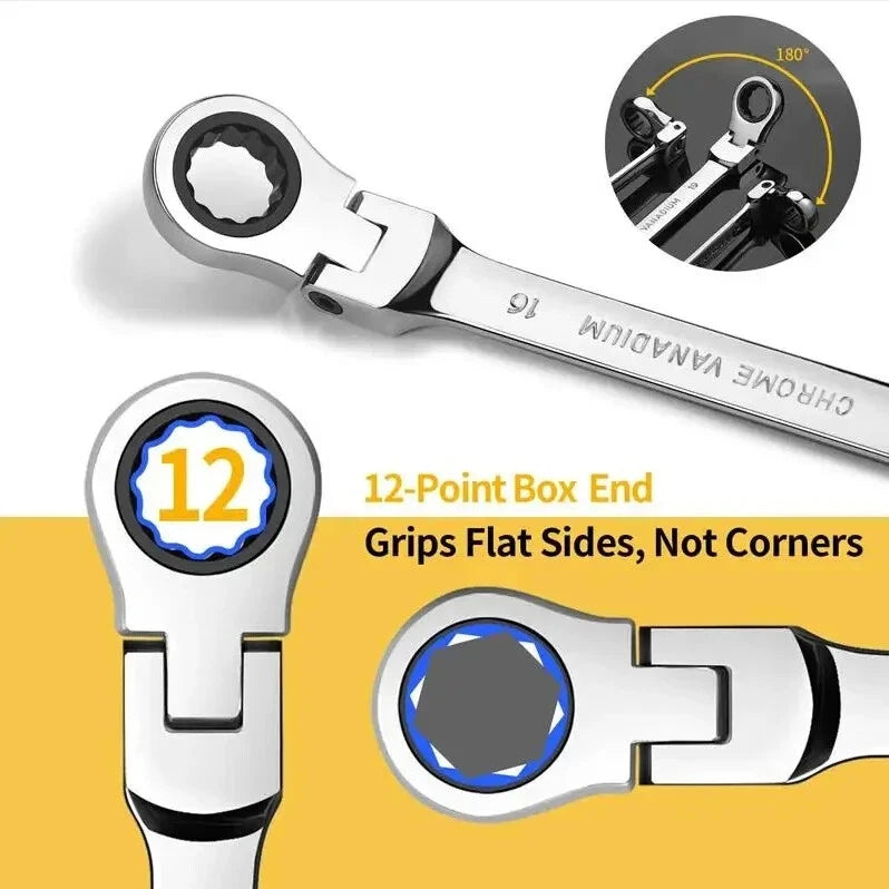 12Pc Metric Flexi Head Ratchet Spanner Wrench Set