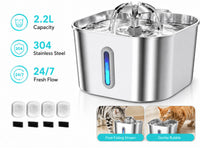 Thumbnail for Stainless Steel Cat Water Fountain Water Dispenser with Dual Filter System