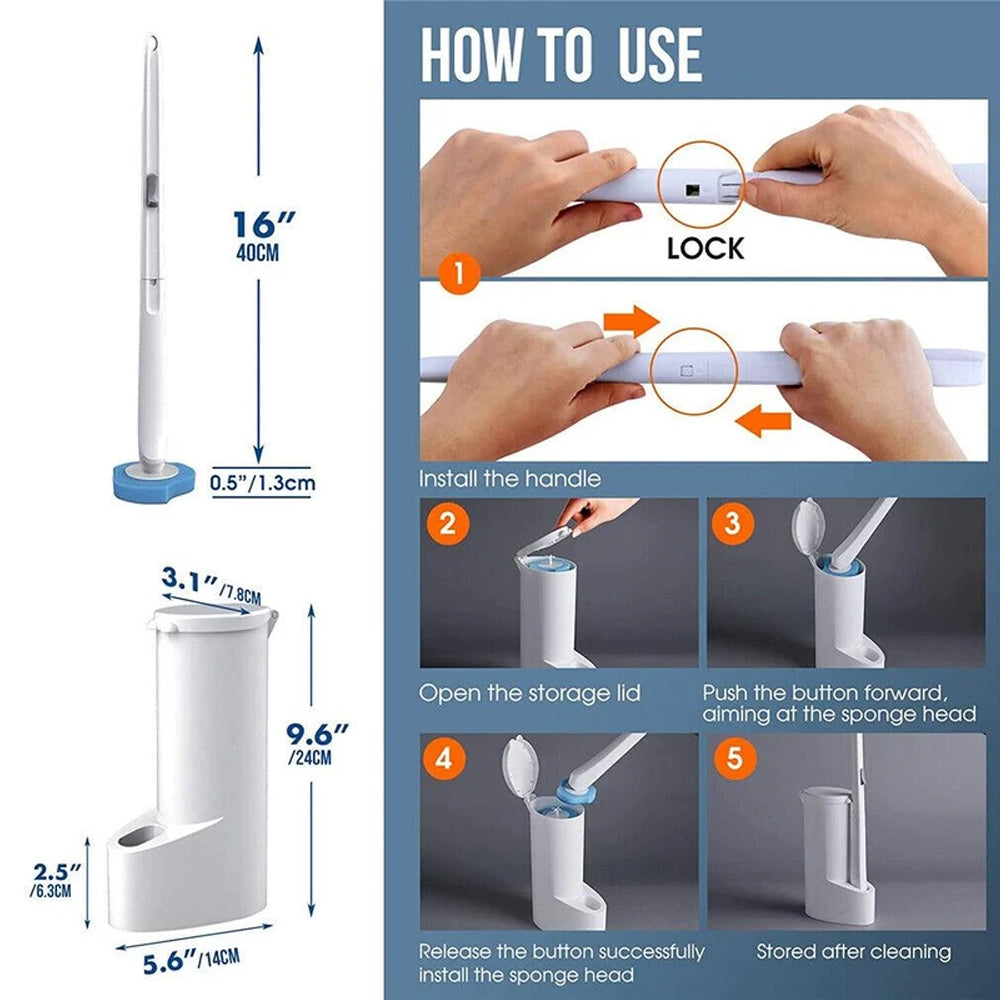 Disposable Toilet Brush Holder Set with Replaceable Heads