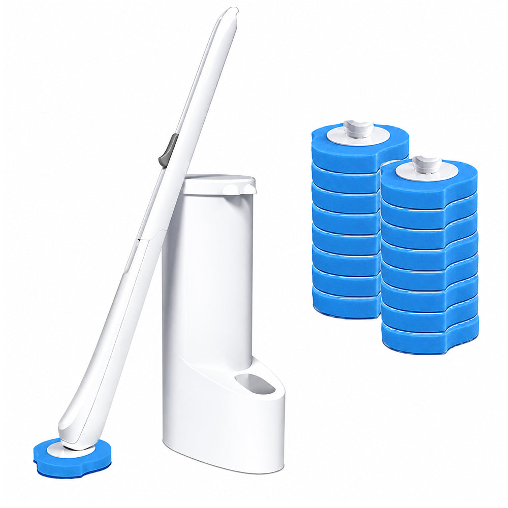 Disposable Toilet Brush Holder Set with Replaceable Heads