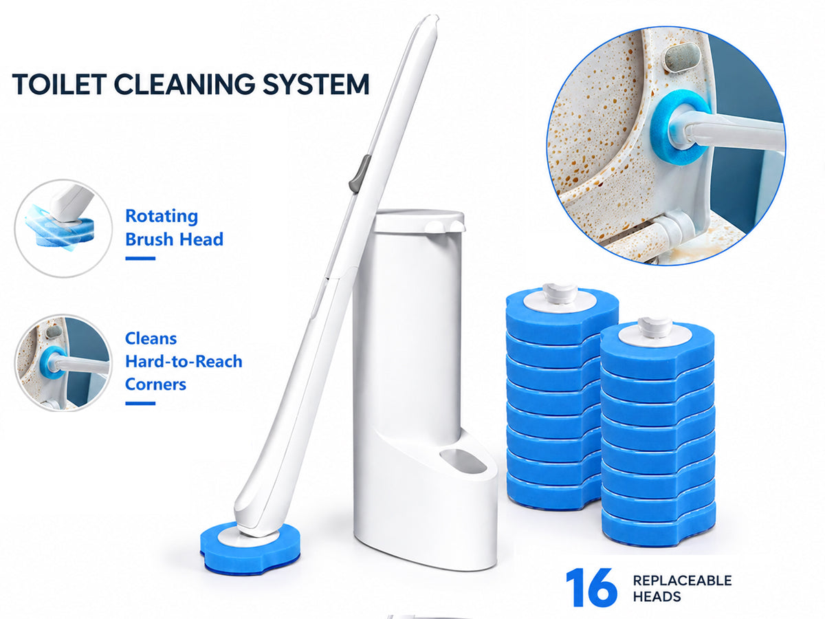 Disposable Toilet Brush Holder Set with Replaceable Heads