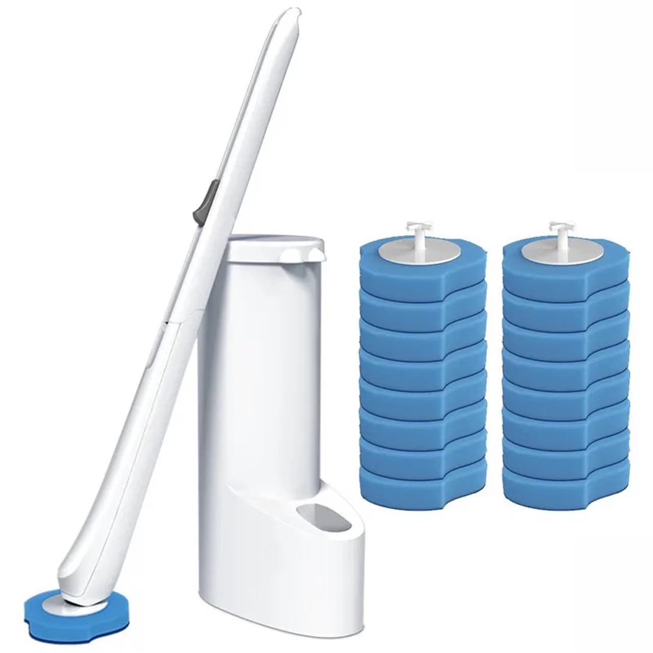 Disposable Toilet Brush Holder Set with Replaceable Heads
