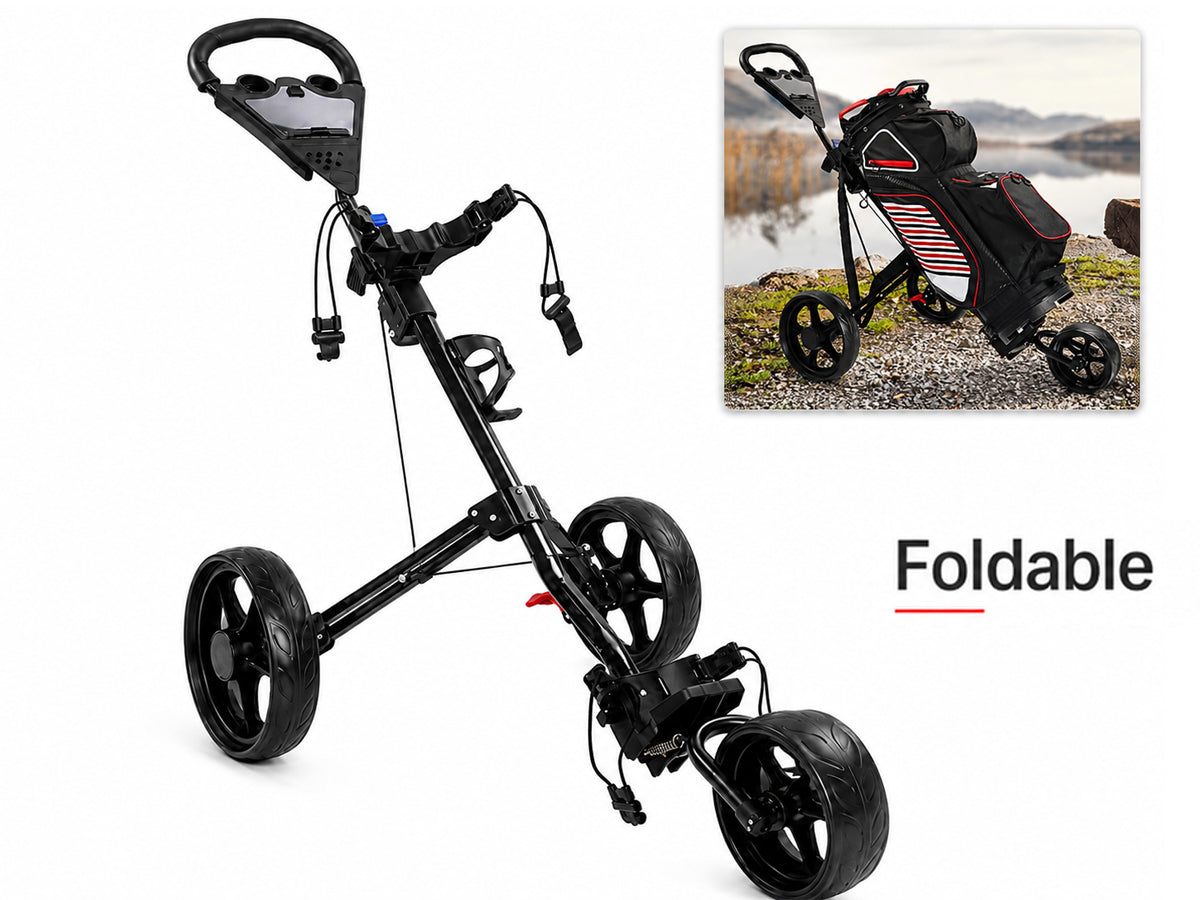 Golf Club Buggy Trolley Cart Compact Foldable 3 Wheel
