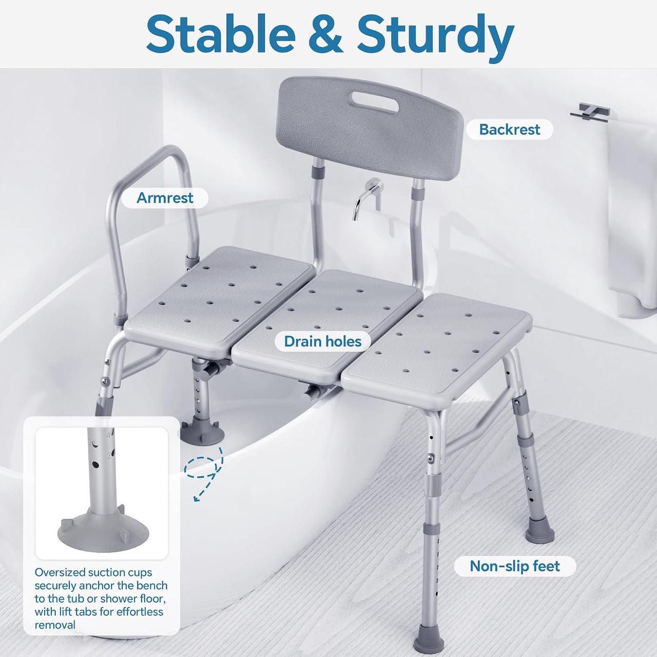 Adjustable Shower Chair Bath Tub Transfer Bench for Elderly Disabled
