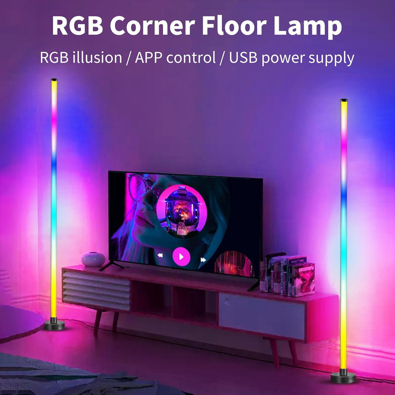 Corner LED RGB Floor Lamp With Music Sync App & Remote Control