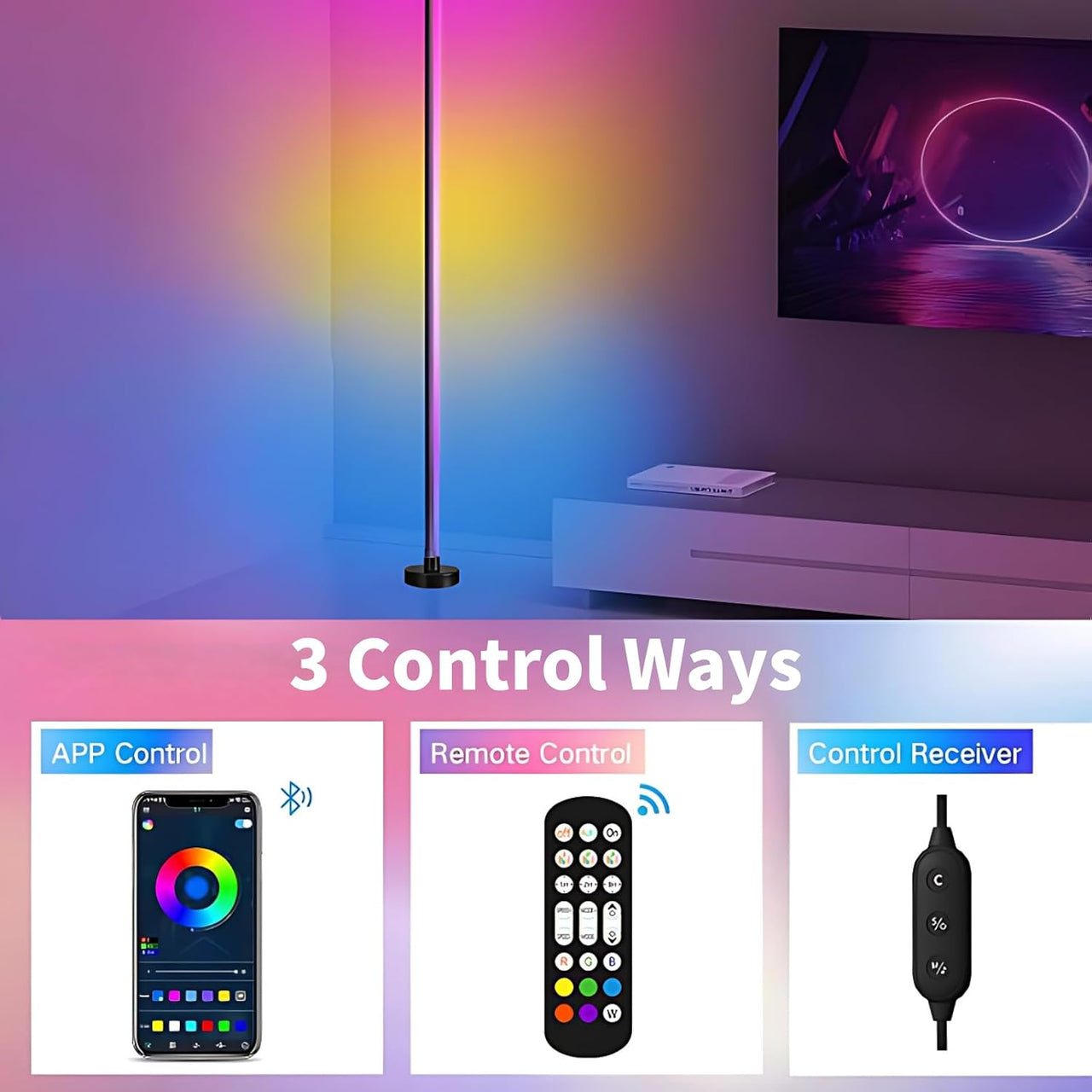 Corner LED RGB Floor Lamp With Music Sync App & Remote Control