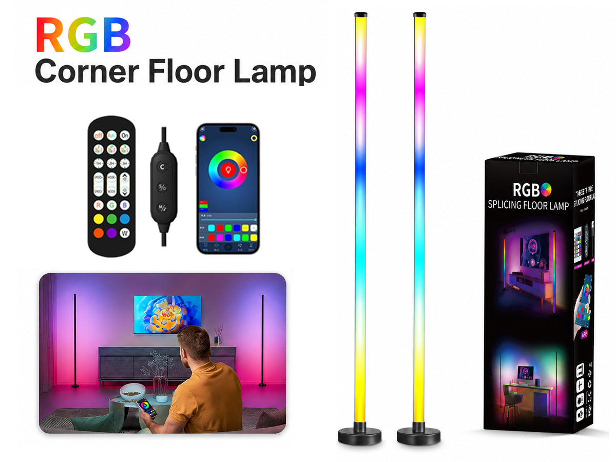 Corner LED RGB Floor Lamp With Music Sync App & Remote Control