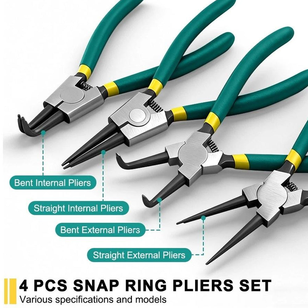 4 Piece Circlip Pliers Set with Straight & Curved Tips and Storage Case