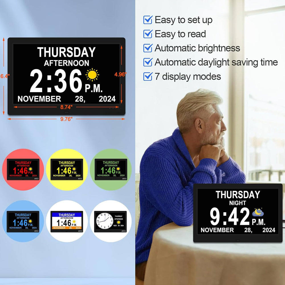 10" Dementia Calendar Clock Digital Alarm Clock